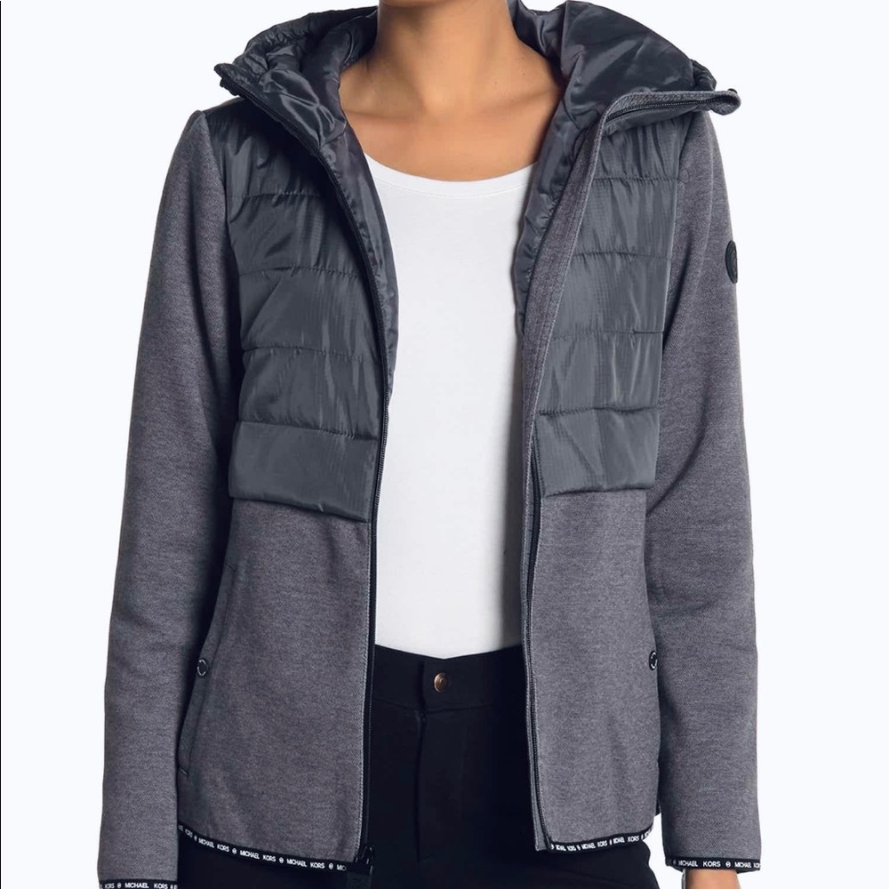 Michael Kors Hooded Quilted Knit Zip Front Jacket